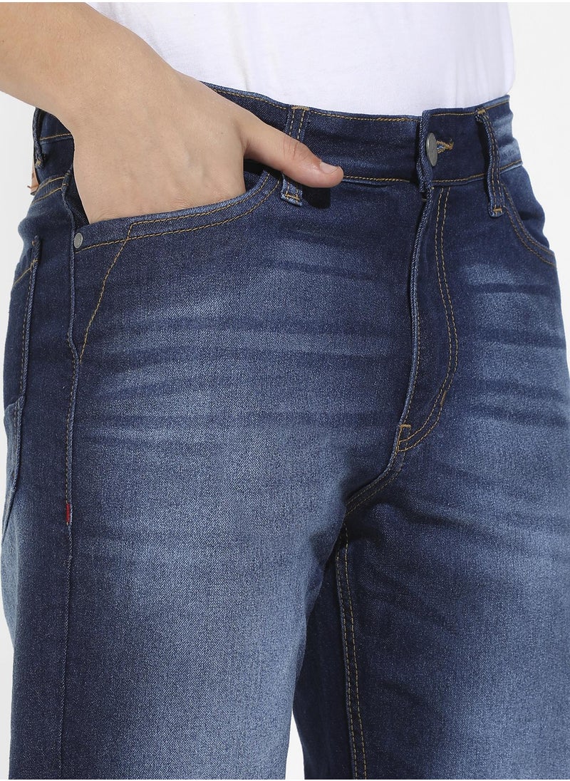 Men's Dark Blue Rolled Hem Denim Jeans