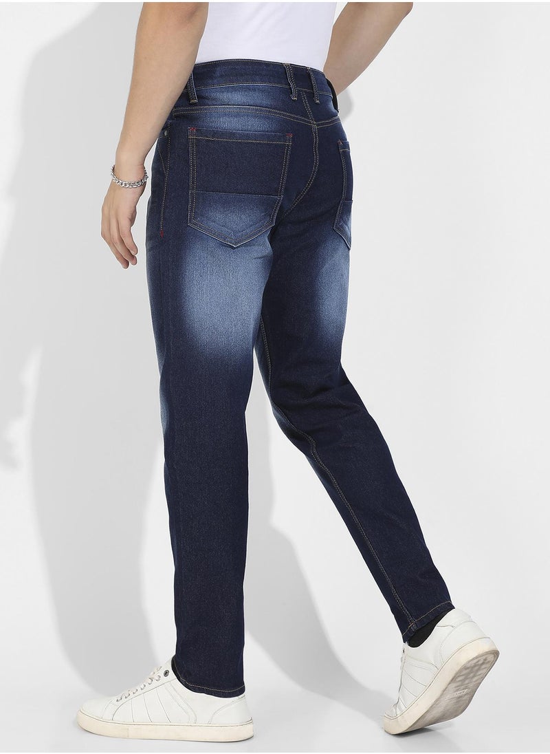 Men's Dark Blue Rolled Hem Denim Jeans