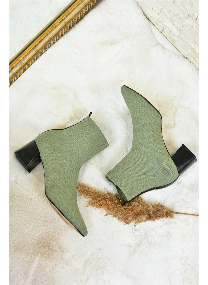 Green Knitwear Thick Heeled Women's Boots L422763057