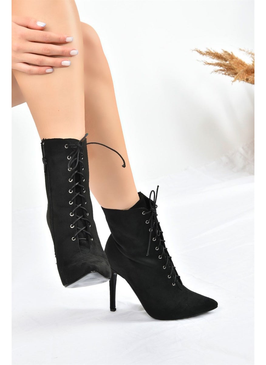 Black Suede Thin High Heels Women's Boots L372493502