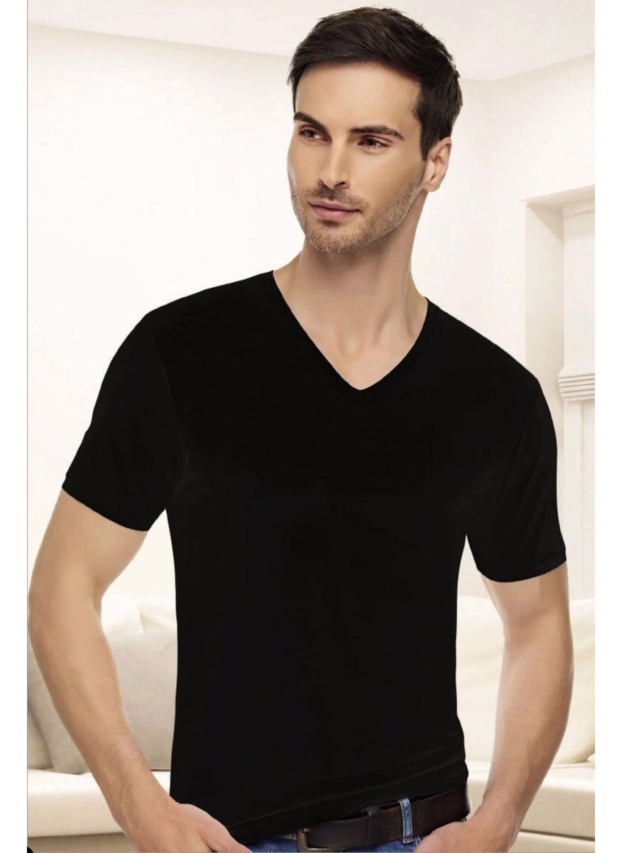 Men's V-Neck Lycra Short Sleeve Undershirt Undershirt 1303 - 12 Pieces