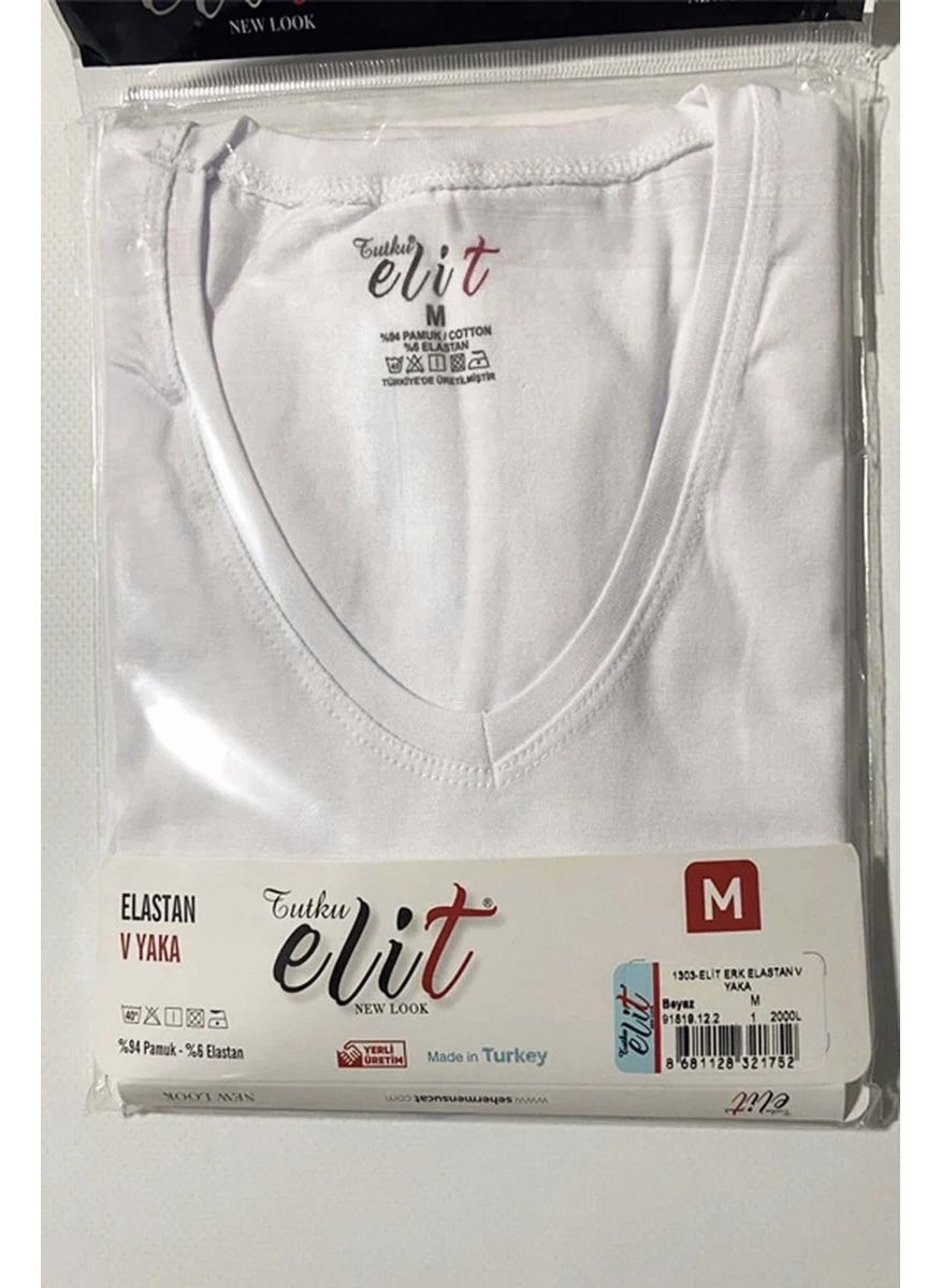 Men's V-Neck Lycra Short Sleeve Undershirt Undershirt 1303 - 12 Pieces