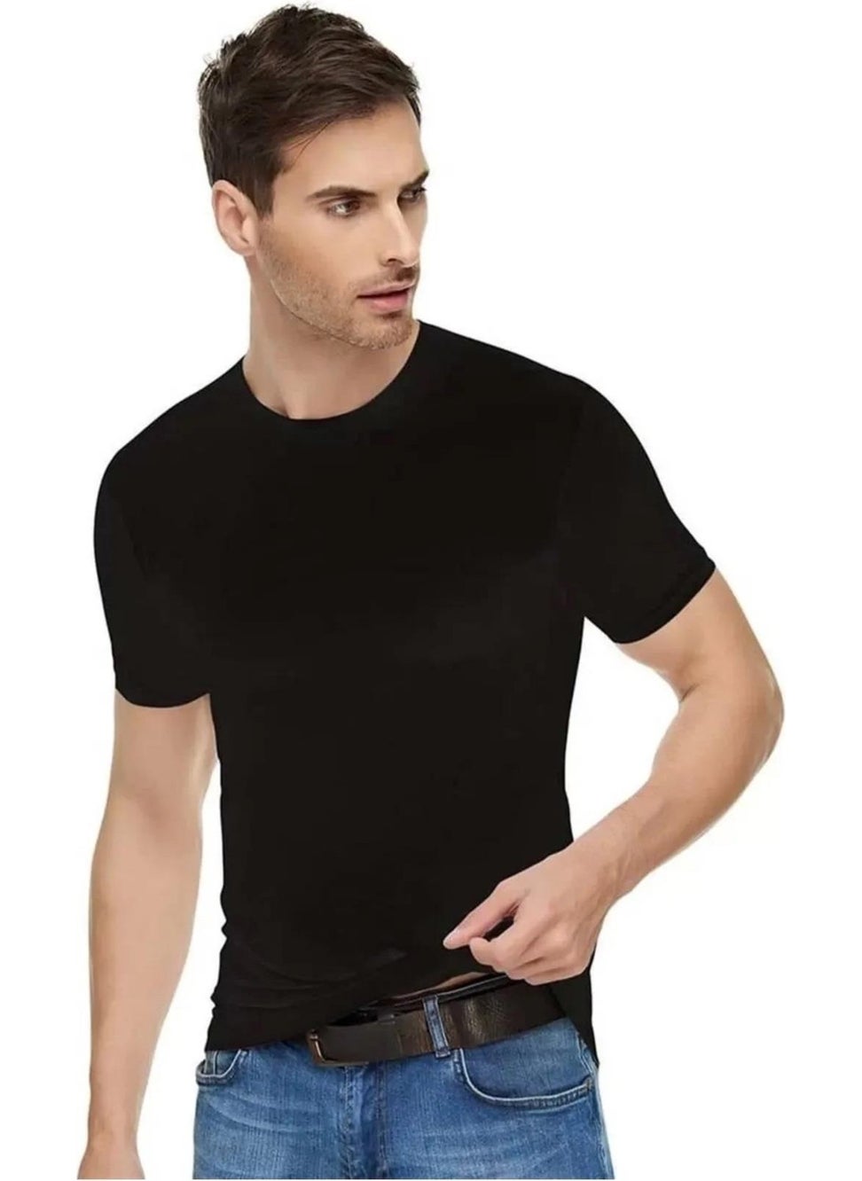 Men's Crew Neck Lycra Short Sleeve Undershirt Undershirt 1301 - 12 Pieces