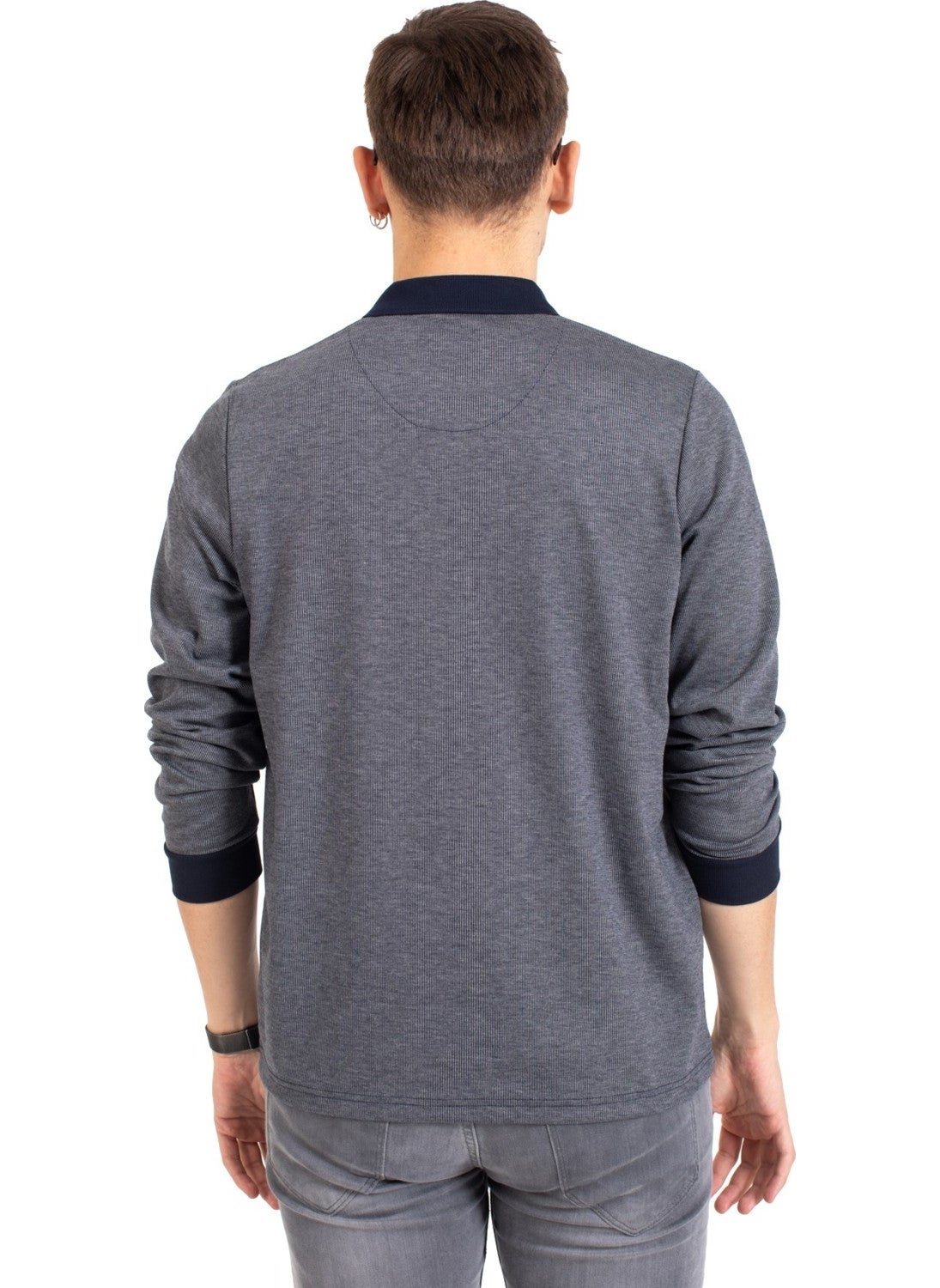 Men's Middle Age and Above Polo Collar Pocket Long Sleeved Corduroy Seasonal Sweatshirt 1219-Gray