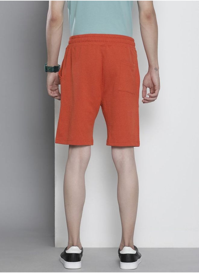Men Regular Fit Placement Embroidery Mid-Rise Knitted Shorts