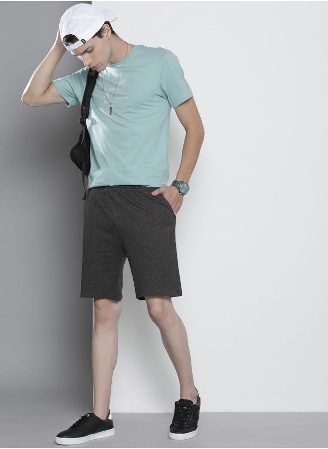 Men Regular Fit Placement Embroidery Mid-Rise Knitted Shorts