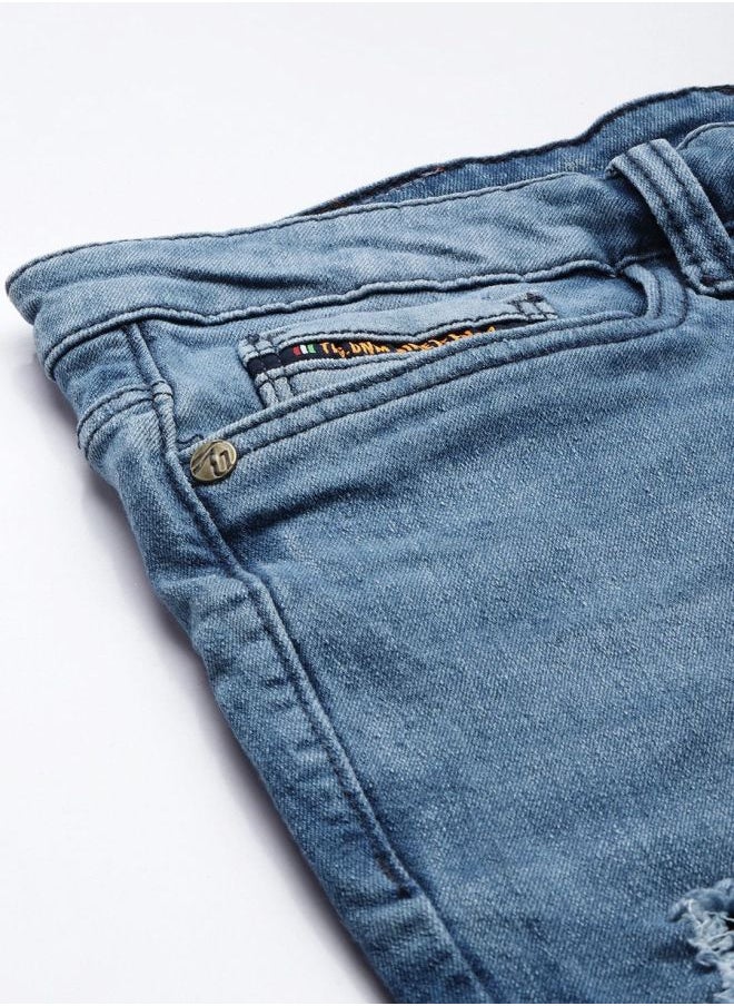Men Slim Fit Solid Mid-Rise Denim Shorts