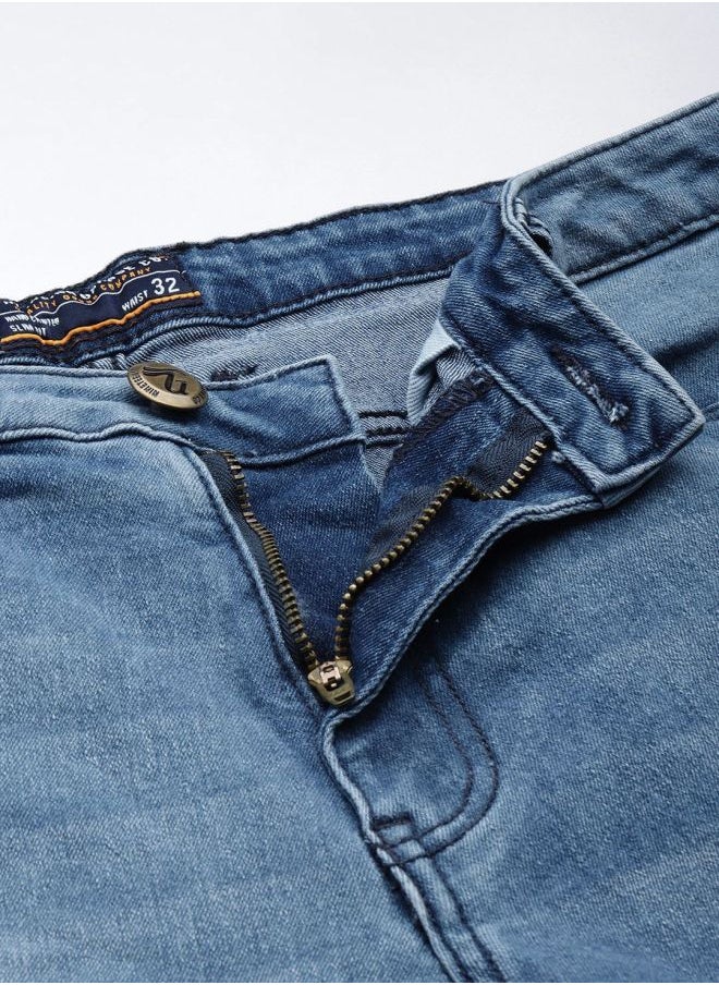 Men Slim Fit Solid Mid-Rise Denim Shorts