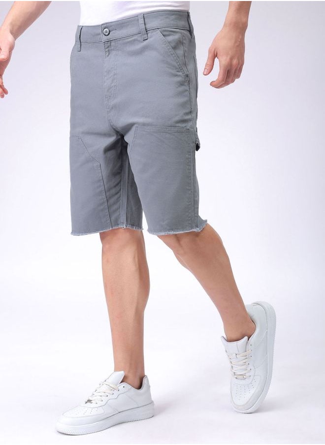 Men Relaxed Fit Patched Mid-Rise Carpenter Utility Cargo Shorts