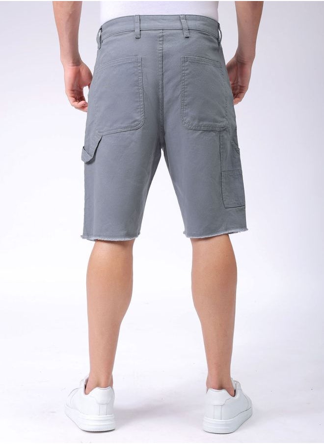 Men Relaxed Fit Patched Mid-Rise Carpenter Utility Cargo Shorts