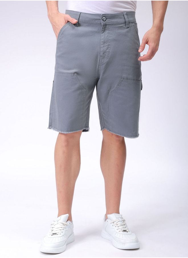 Men Relaxed Fit Patched Mid-Rise Carpenter Utility Cargo Shorts