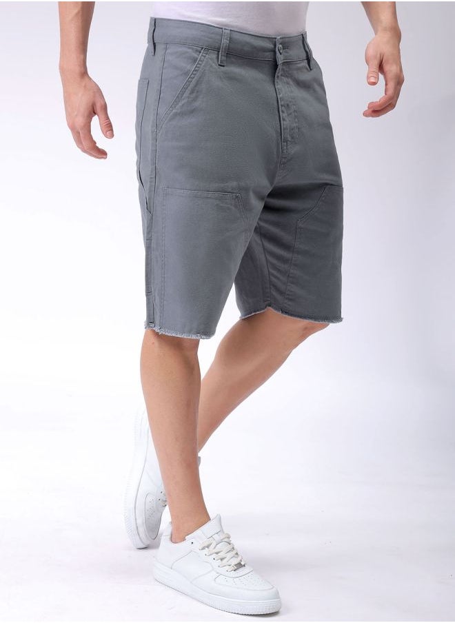 Men Relaxed Fit Patched Mid-Rise Carpenter Utility Cargo Shorts