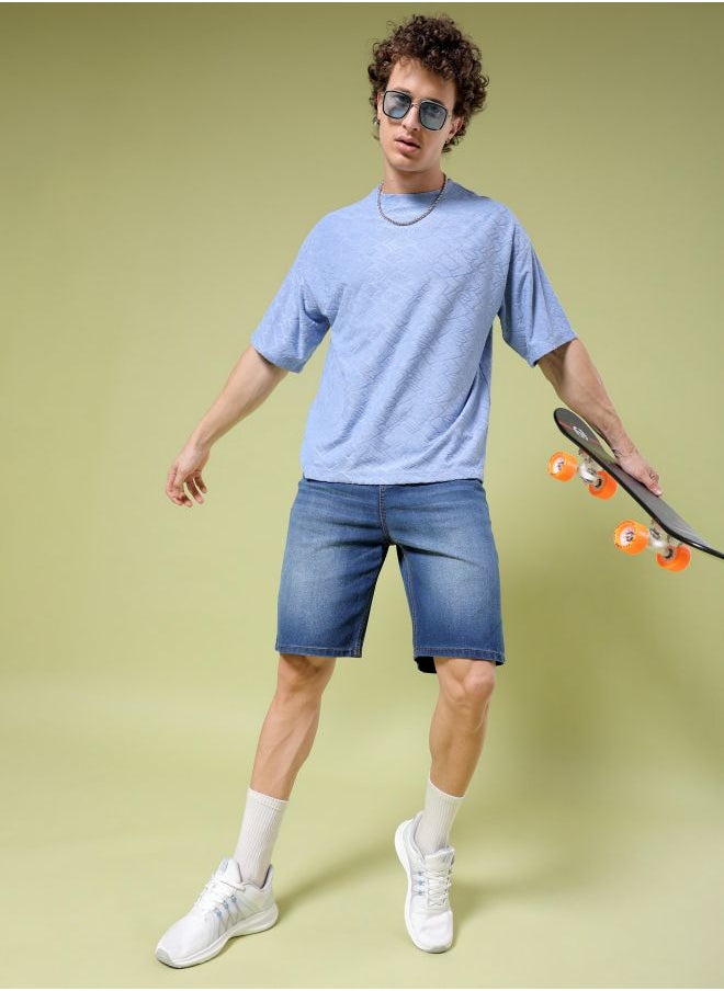 Men Regular Fit Solid Mid-Rise Denim Shorts