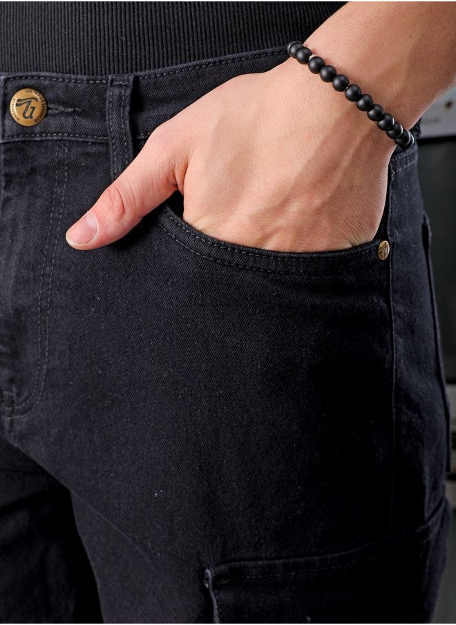 Men G-505-CARGO SHORTS Solid Mid-Rise Denim Cargo Shorts