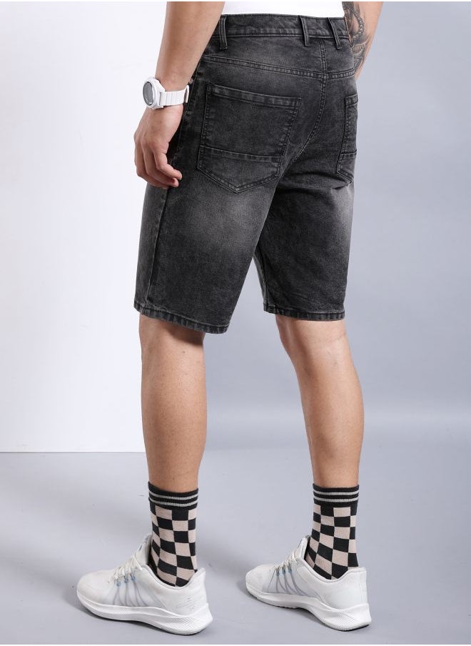 Men Regular Fit Solid Mid-Rise Denim Shorts