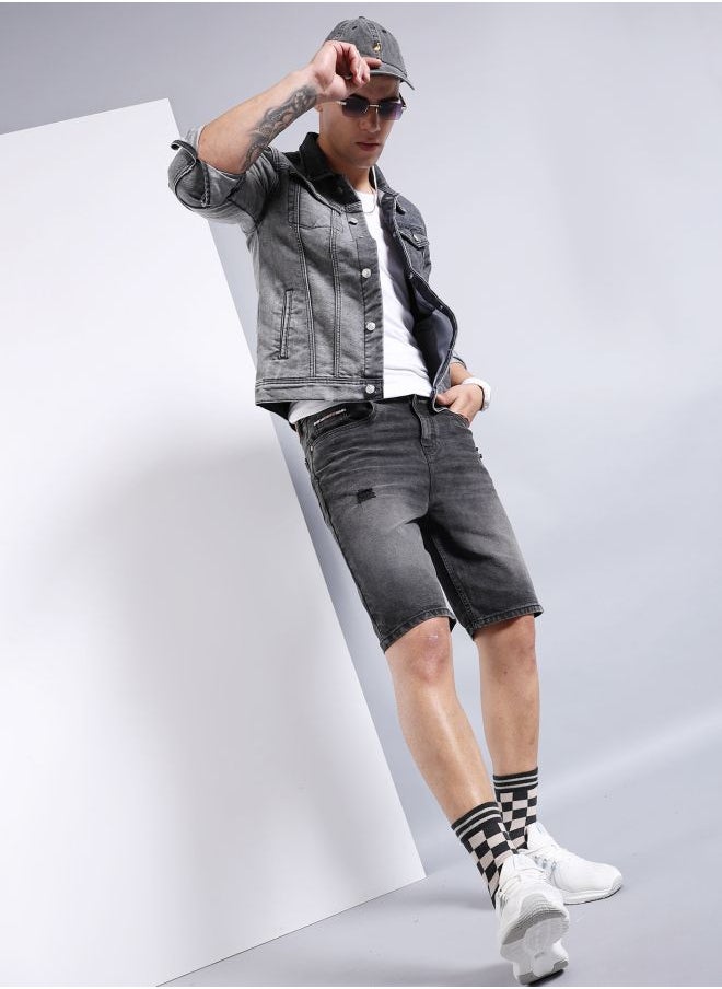 Men Regular Fit Solid Mid-Rise Denim Shorts