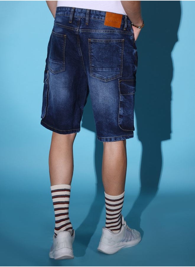 Men G-505-CARGO SHORTS Solid Mid-Rise Denim Cargo Shorts