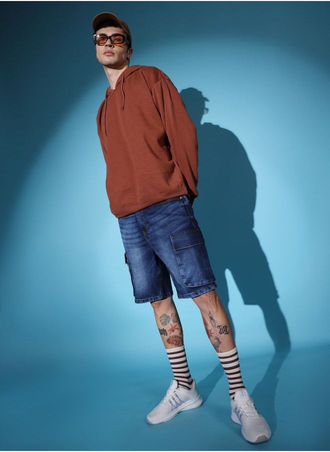 Men G-505-CARGO SHORTS Solid Mid-Rise Denim Cargo Shorts