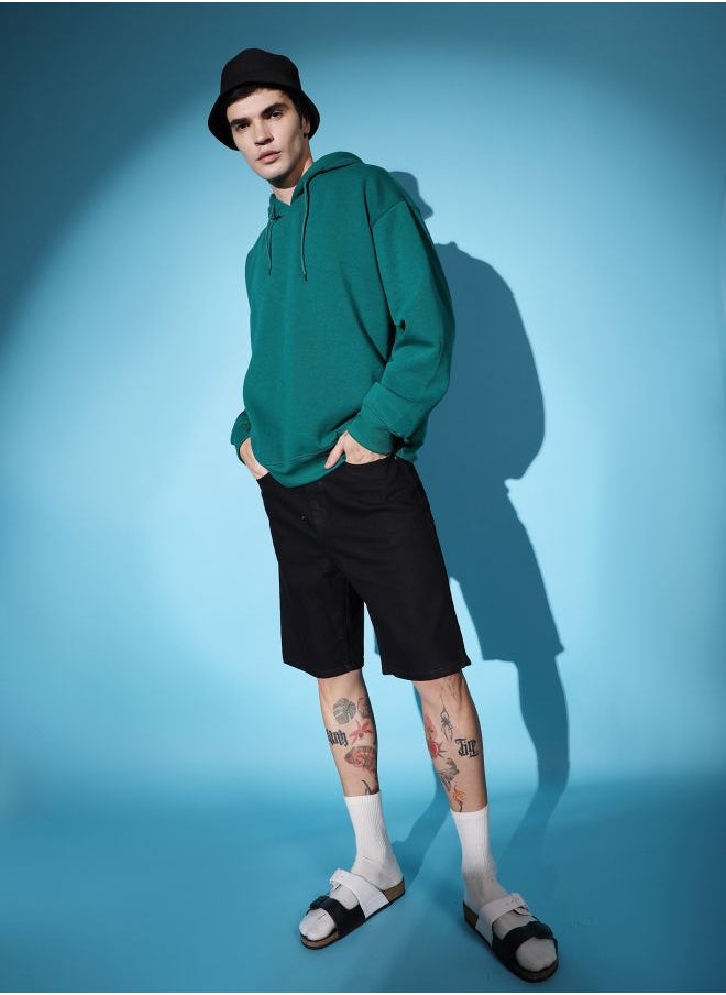 Men Regular Fit Solid Mid-Rise Denim Shorts