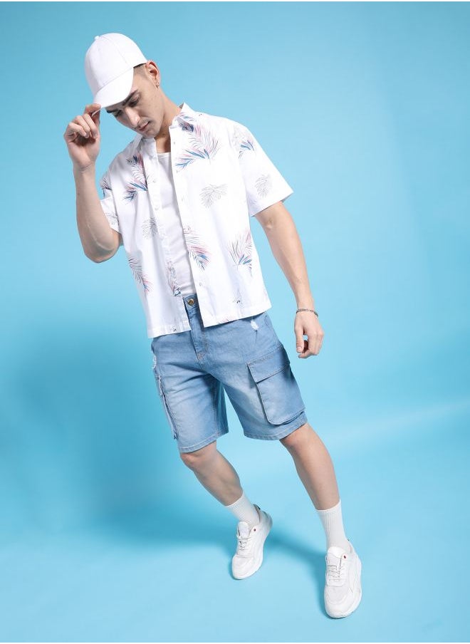Men G-505-CARGO SHORTS Solid Mid-Rise Denim Cargo Shorts