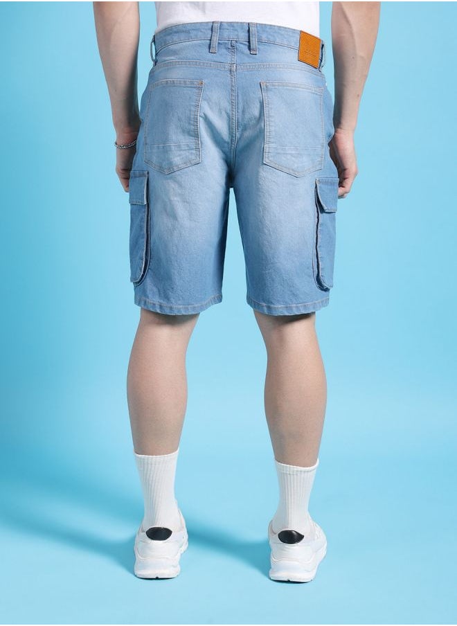 Men G-505-CARGO SHORTS Solid Mid-Rise Denim Cargo Shorts