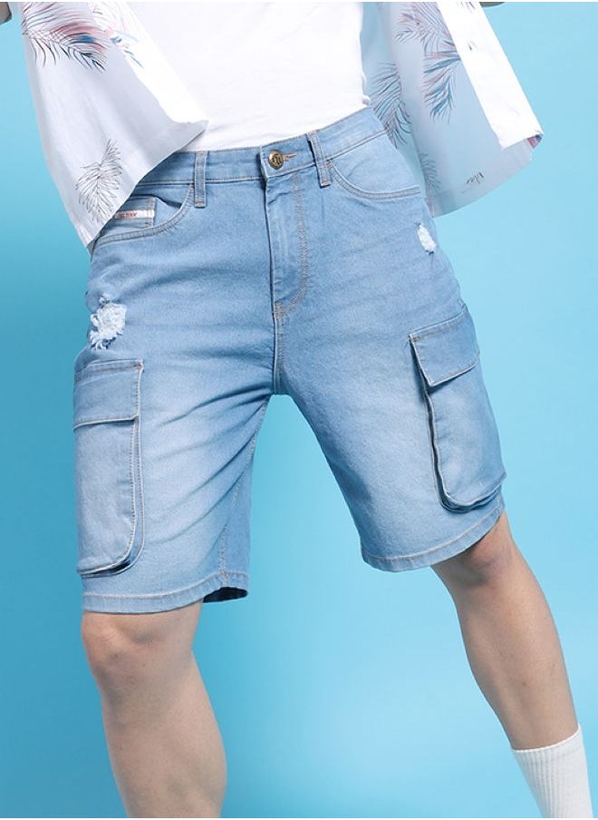 Men G-505-CARGO SHORTS Solid Mid-Rise Denim Cargo Shorts