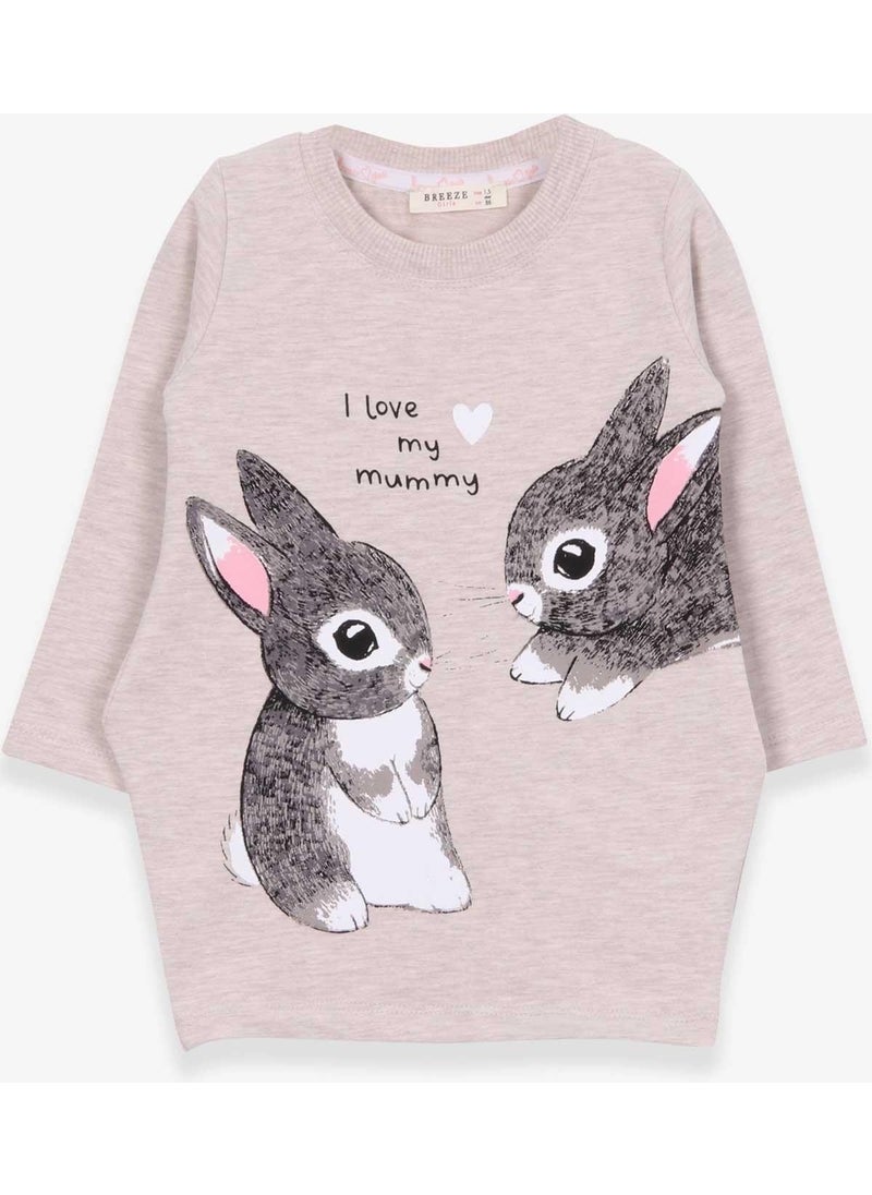 Girl's Tunic Rabbit Patterned 1.5-5 Years, Beige Melange