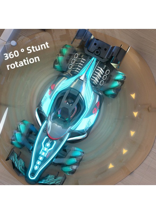 Formula F1 Remote Control Stunt Racing Four-wheel Drive Light Spray Gesture Induction Stunt Drift Toy Car-Color:Spray Formula Drift Racing-green-Scale: