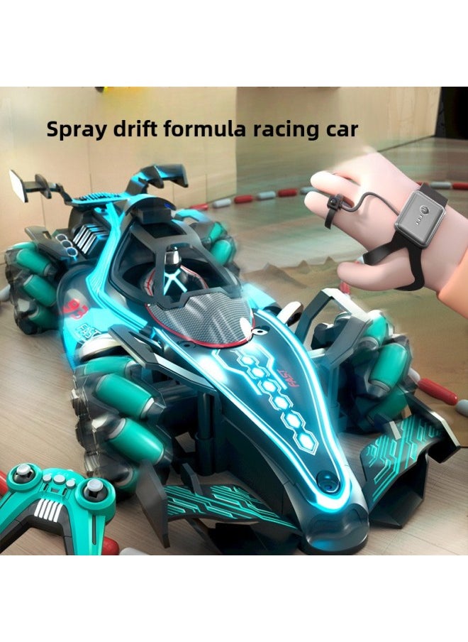 Formula F1 Remote Control Stunt Racing Four-wheel Drive Light Spray Gesture Induction Stunt Drift Toy Car-Color:Spray Formula Drift Racing-green-Scale: