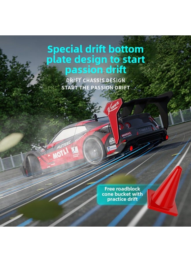 RC Remote Control High-speed Car Proportional Acceleration Car Four-wheel Drive Off-road Drift Racing Children's Simulation Electric Toys Wholesale-Color:Blue GTR-Proportion:English Color Box