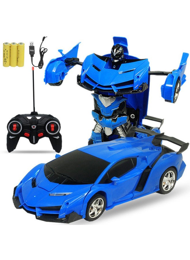 Remote Control Deformation Car Charging Remote Control Car Induction Transformation King Kong Robot Electric Remote Control Car Children's Toy Car-Color:Remote Blue/battery Version-Proportion:1:18 English Packaging