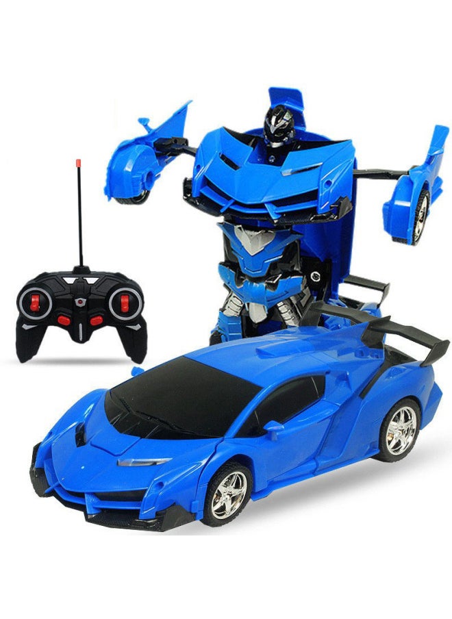 Remote Control Deformation Car Charging Remote Control Car Induction Transformation King Kong Robot Electric Remote Control Car Children's Toy Car-Color:Remote Blue/battery Version-Proportion:1:18 English Packaging