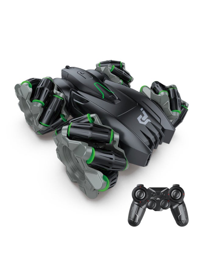 Lateral Drift Rollover Rotating Double-sided Stunt Car Four-wheel Drive Off-road Climbing Car Children's Toy Remote Control Car-Color:Black