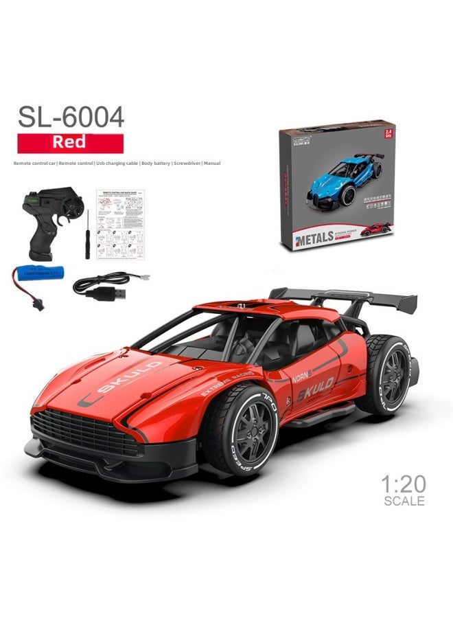 RC Alloy Remote Control Car Charging Wireless High Speed Drift Off-road Racing Children's Electric Fall-resistant Toy Car Model-color:SL-6004 Red Alloy High-speed Car  -Scale:1:20  + Remote Control Battery