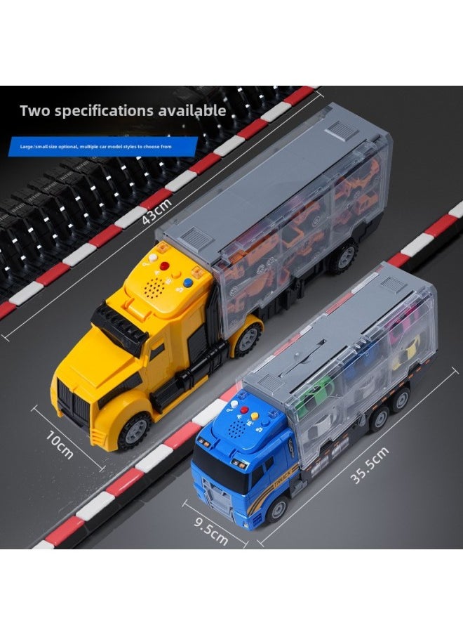 Alloy Engineering Vehicle Children's Storage Container Truck Large Rail Transport Vehicle Early Education Educational Toys Car Wholesale-Color:Fire Short-head Container Truck + Equation Racing Helicopter