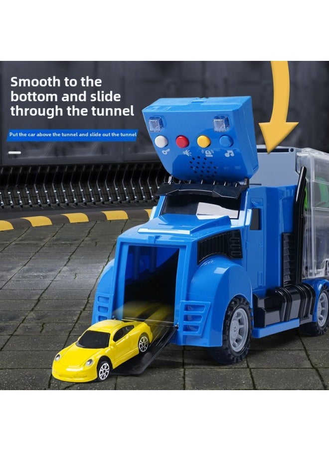 Alloy Engineering Vehicle Children's Storage Container Truck Large Rail Transport Vehicle Early Education Educational Toys Car Wholesale-Color:Fire Short-head Container Truck + Equation Racing Helicopter