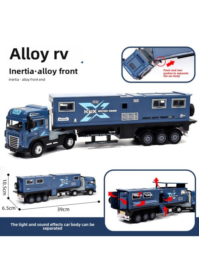 Super Large Alloy Car Saloon Car Simulation Car Camping Big Truck Gift Children's Toy Car Model Multi-door With Sound And Light-Color:Large 39cm Alloy Rv With Light And Sound Effect [blue] Comes With 2 Dolls