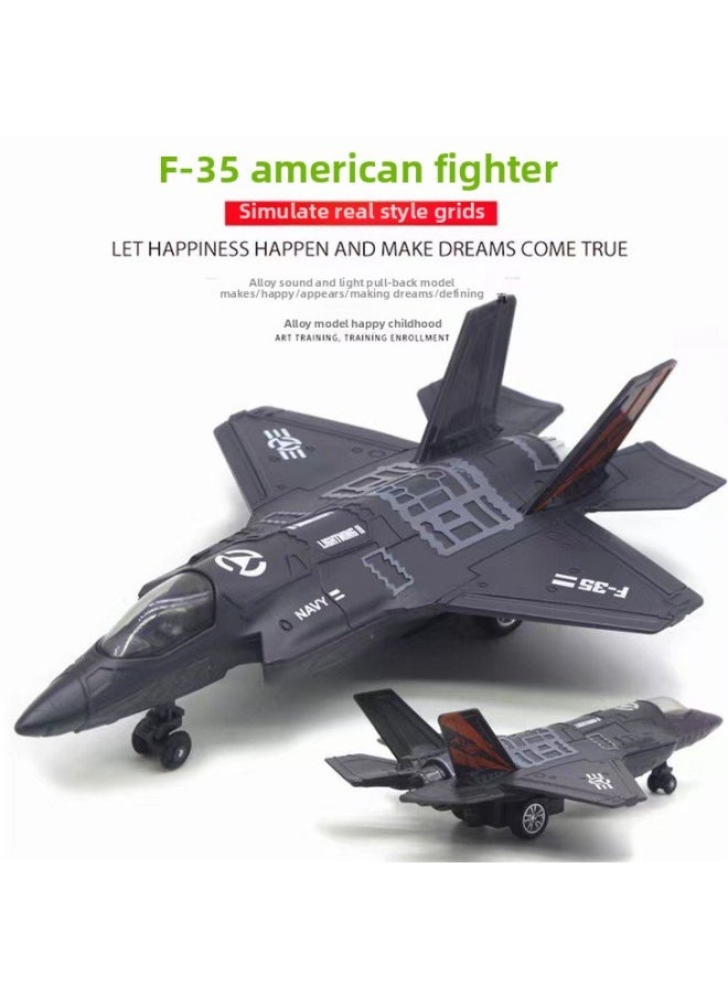 Light Sound Effect Pull Back Alloy Aircraft Model Children's Toys Aerospace Alloy Fighter-Color:F35 American Fighter Black