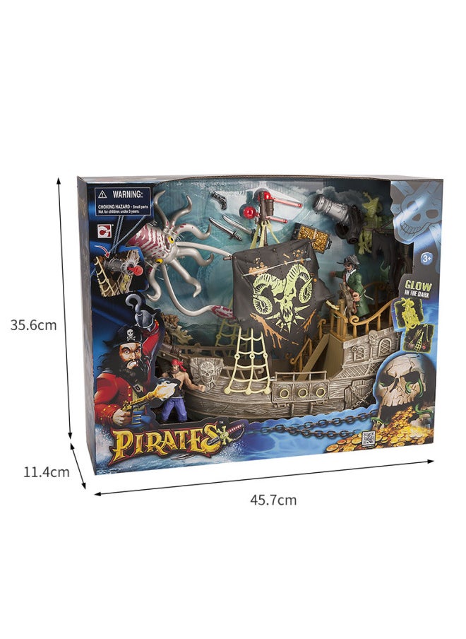 Chap Mei Jidome Pirate Adventures Pirate Ship Octopus Figure Combination Scene Children's Toy 505211-Color:505211 Small Pirate Ship