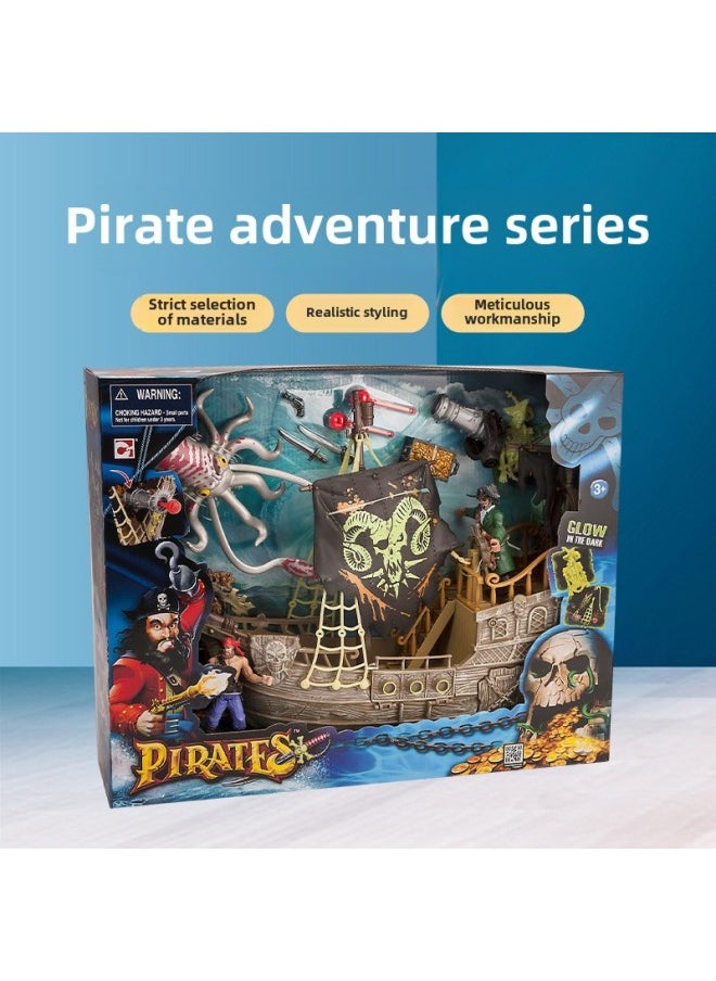 Chap Mei Jidome Pirate Adventures Pirate Ship Octopus Figure Combination Scene Children's Toy 505211-Color:505211 Small Pirate Ship