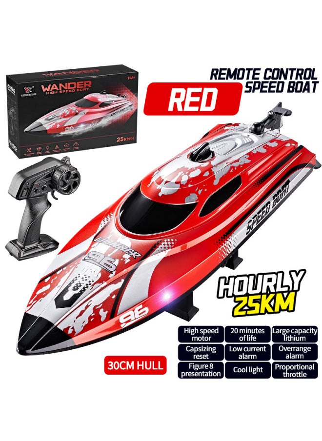 HJ820 High-speed Remote Control Boat 2.4G Water Racing Speedboat Children's Electric Toy Boat With Night Light-Color:Red English Version
