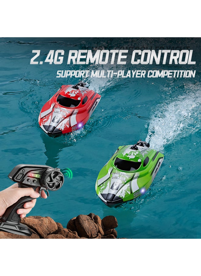 HJ820 High-speed Remote Control Boat 2.4G Water Racing Speedboat Children's Electric Toy Boat With Night Light-Color:Red English Version