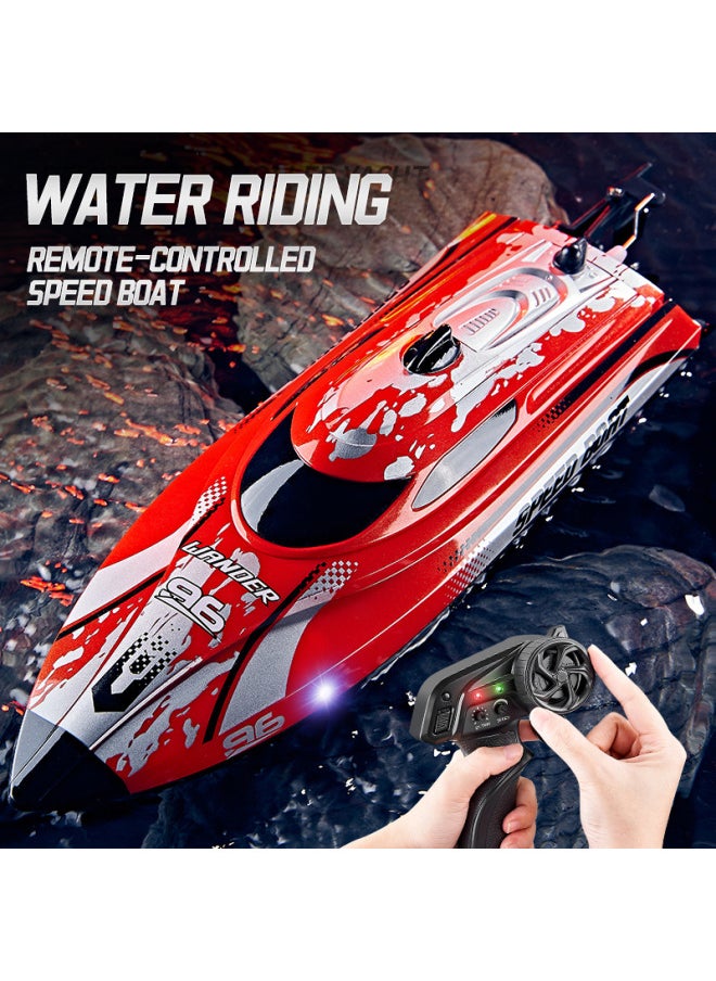 HJ820 High-speed Remote Control Boat 2.4G Water Racing Speedboat Children's Electric Toy Boat With Night Light-Color:Red English Version