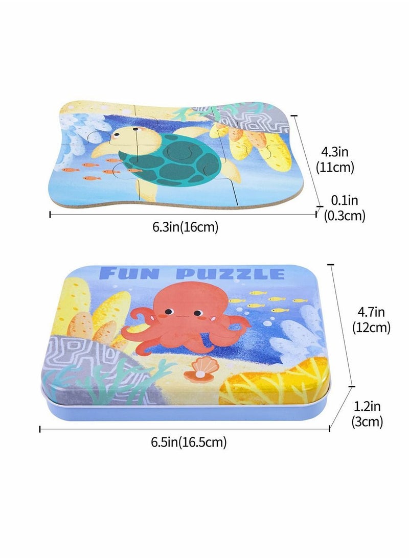 Sea Animal Puzzles for 3 4 5 6 Year Olds, 5-in-1 Jigsaw with Iron Box Storage, Puzzle Toys Gifts Boys, Girls, Kids and Children (Sea Puzzles)