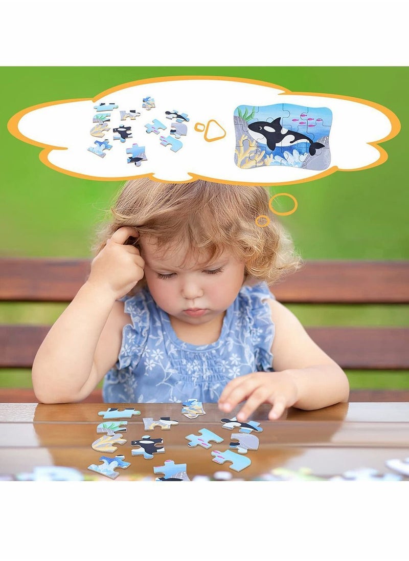 Sea Animal Puzzles for 3 4 5 6 Year Olds, 5-in-1 Jigsaw with Iron Box Storage, Puzzle Toys Gifts Boys, Girls, Kids and Children (Sea Puzzles)