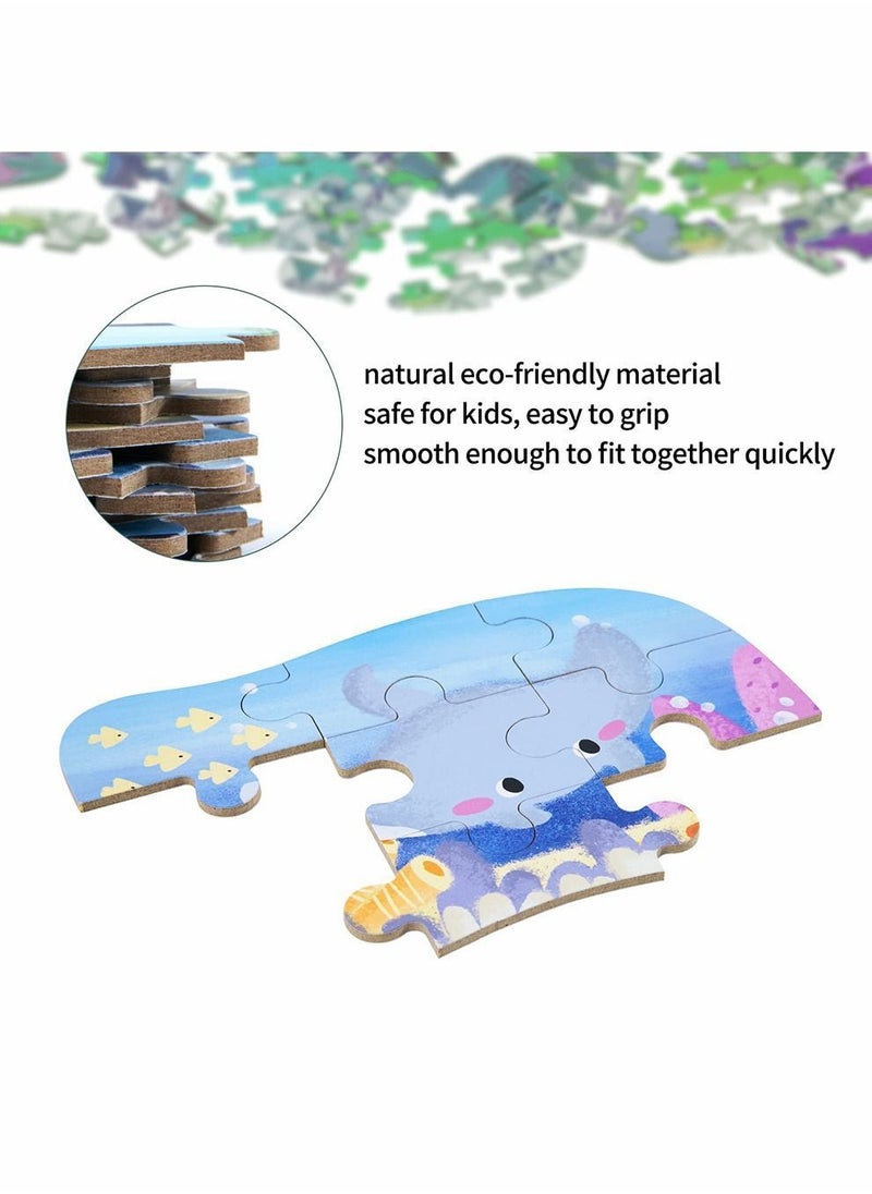 Sea Animal Puzzles for 3 4 5 6 Year Olds, 5-in-1 Jigsaw with Iron Box Storage, Puzzle Toys Gifts Boys, Girls, Kids and Children (Sea Puzzles)