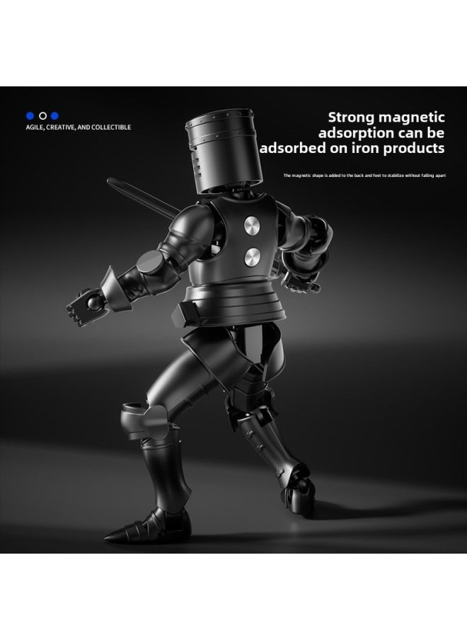 Multi-joint Action Figure Medieval Warrior Fifth Generation Infantry Magnetic Absorption Double Form Armor Stall-Color:Black