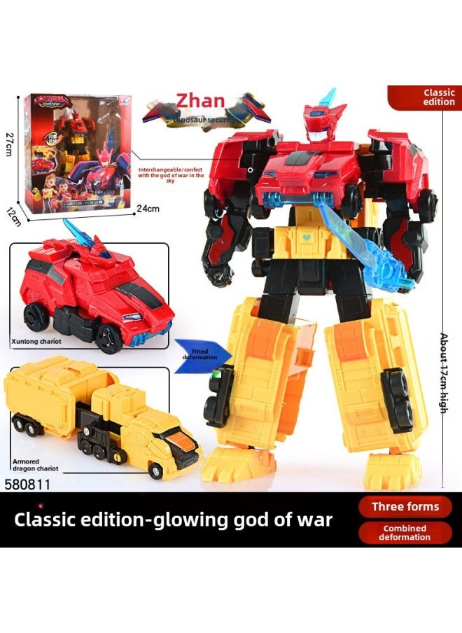 Genuine Quantum Team's Dinosaur Guardian Transfiguration Doll Movable Fit Transfiguration Boys' Toy Fast Dragon Lightning-Color:580811Classic Version Of Flashing Combination  3 Form Interchangeable Combinations