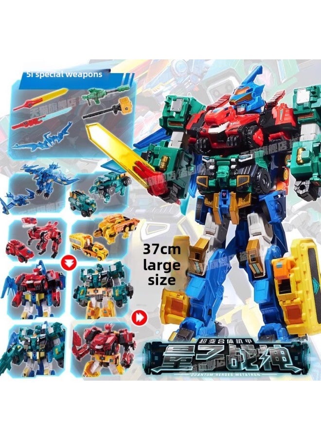 Genuine Quantum Team's Dinosaur Guardian Transfiguration Doll Movable Fit Transfiguration Boys' Toy Fast Dragon Lightning-Color:580811Classic Version Of Flashing Combination  3 Form Interchangeable Combinations
