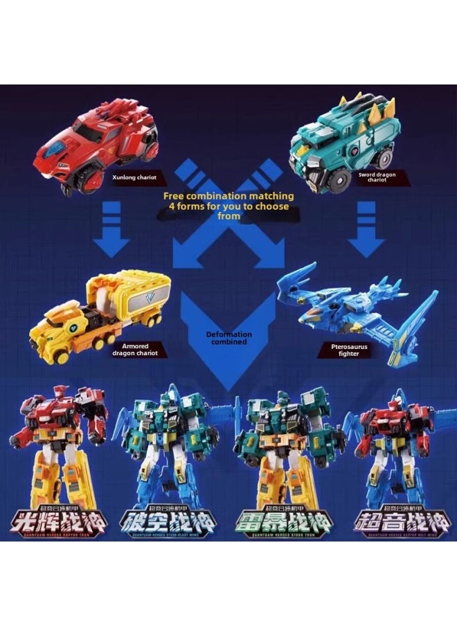 Genuine Quantum Team's Dinosaur Guardian Transfiguration Doll Movable Fit Transfiguration Boys' Toy Fast Dragon Lightning-Color:580811Classic Version Of Flashing Combination  3 Form Interchangeable Combinations
